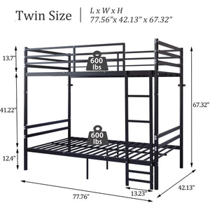 English Elm Bunk Bed Twin Over Iron Frame with Guardrail Matte Black Finish Kids Room W5635P499793