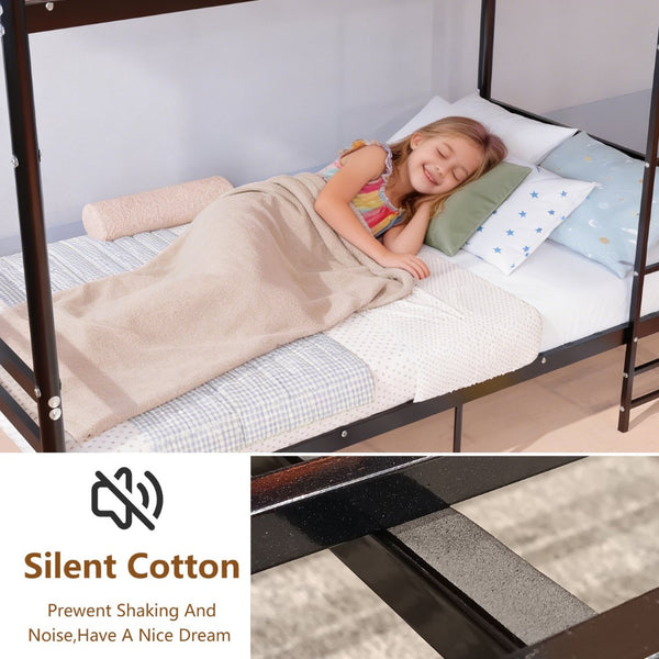 English Elm Bunk Bed Twin Over Iron Frame with Guardrail Matte Black Finish Kids Room W5635P499793