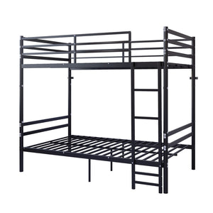English Elm Bunk Bed Twin Over Iron Frame with Guardrail Matte Black Finish Kids Room W5635P499793