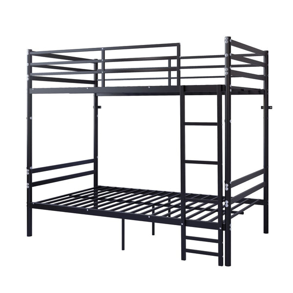 English Elm Bunk Bed Twin Over Iron Frame with Guardrail Matte Black Finish Kids Room W5635P499793