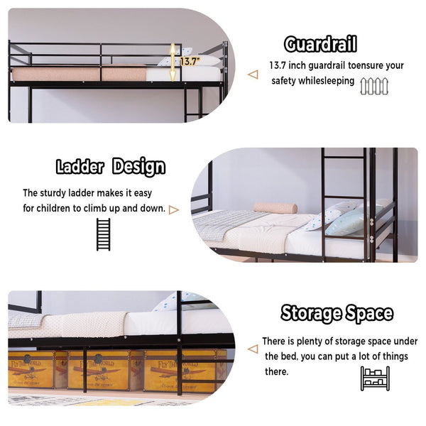 English Elm Bunk Bed Twin Over Iron Frame with Guardrail Matte Black Finish Kids Room W5635P499793