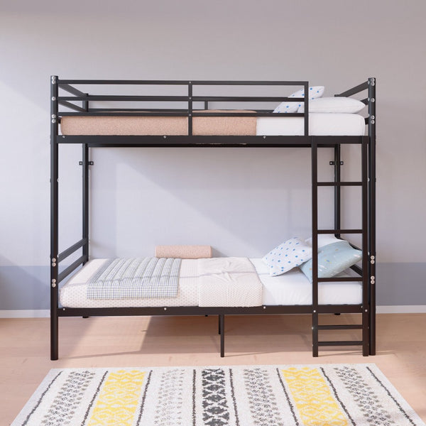 English Elm Bunk Bed Twin Over Iron Frame with Guardrail Matte Black Finish Kids Room W5635P499793