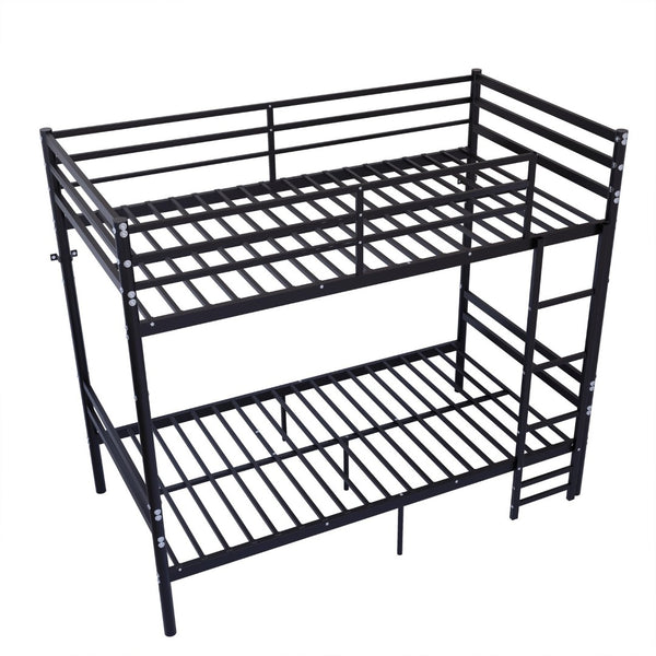 English Elm Bunk Bed Twin Over Iron Frame with Guardrail Matte Black Finish Kids Room W5635P499793