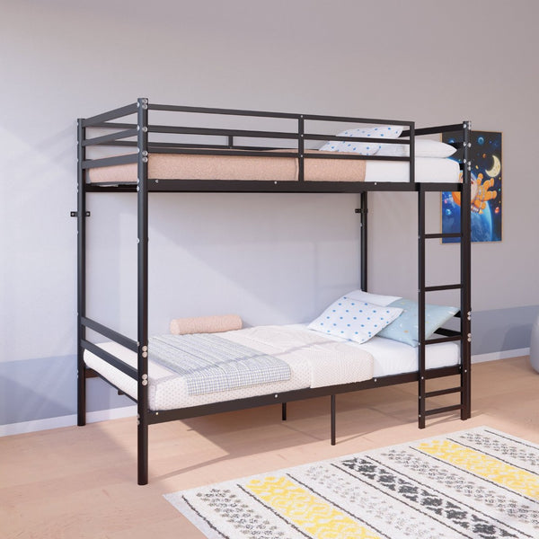English Elm Bunk Bed Twin Over Iron Frame with Guardrail Matte Black Finish Kids Room W5635P499793