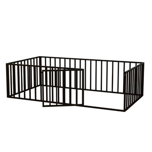 English Elm Twin Montessori Floor Bed for Kids with Steel Fence Door and Low Safe Guardrail Frame W5635P500134