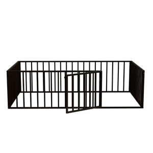English Elm Twin Montessori Floor Bed for Kids with Steel Fence Door and Low Safe Guardrail Frame W5635P500134
