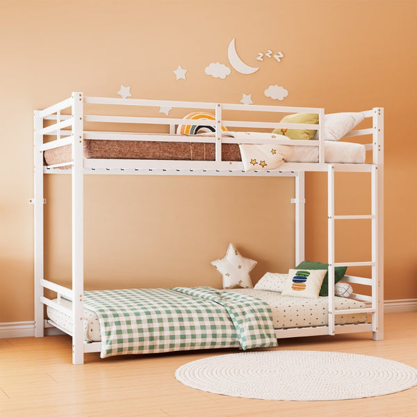 English Elm Bunk Bed Twin Over Iron Frame with Full Guardrail Ladder and Under Bed Storage W5635P500680