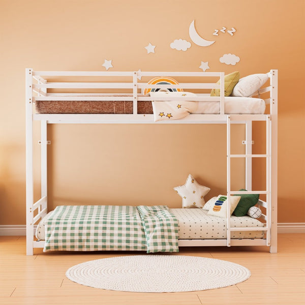 English Elm Bunk Bed Twin Over Iron Frame with Full Guardrail Ladder and Under Bed Storage W5635P500680