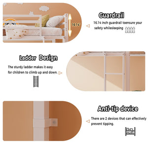 English Elm Bunk Bed Twin Over Iron Frame with Full Guardrail Ladder and Under Bed Storage W5635P500680