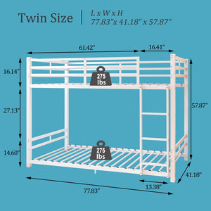 English Elm Bunk Bed Twin Over Iron Frame with Full Guardrail Ladder and Under Bed Storage W5635P500680