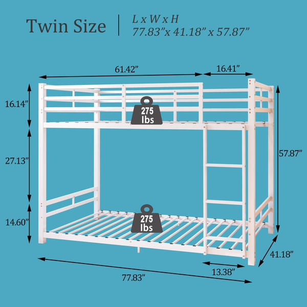 English Elm Bunk Bed Twin Over Iron Frame with Full Guardrail Ladder and Under Bed Storage W5635P500680