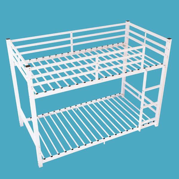 English Elm Bunk Bed Twin Over Iron Frame with Full Guardrail Ladder and Under Bed Storage W5635P500680