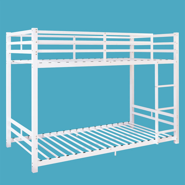 English Elm Bunk Bed Twin Over Iron Frame with Full Guardrail Ladder and Under Bed Storage W5635P500680