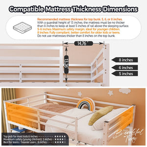 English Elm Bunk Bed Twin Over Iron Frame with Full Guardrail Ladder and Under Bed Storage W5635P500680