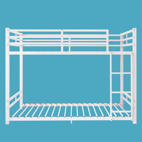 English Elm Bunk Bed Twin Over Iron Frame with Full Guardrail Ladder and Under Bed Storage W5635P500680