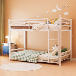 English Elm Bunk Bed Twin Over Iron Frame with Full Guardrail Ladder and Under Bed Storage W5635P500680