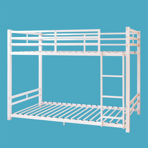 English Elm Bunk Bed Twin Over Iron Frame with Full Guardrail Ladder and Under Bed Storage W5635P500680