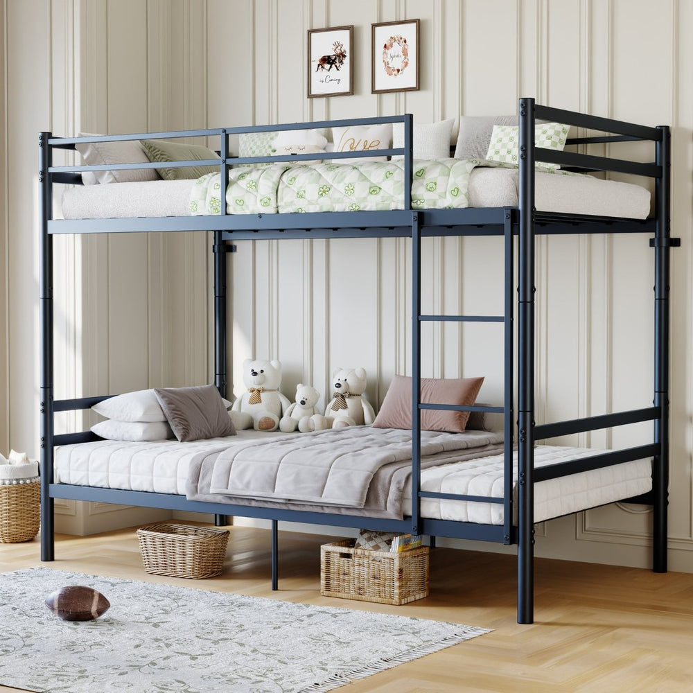 English Elm Bunk Bed Twin Over Iron Frame with Guardrail Ladder Noise Free Matte Black W5635P501643
