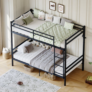 English Elm Bunk Bed Twin Over Iron Frame with Guardrail Ladder Noise Free Matte Black W5635P501643