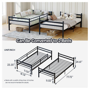 English Elm Bunk Bed Twin Over Iron Frame with Guardrail Ladder Noise Free Matte Black W5635P501643