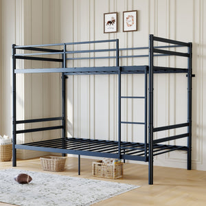 English Elm Bunk Bed Twin Over Iron Frame with Guardrail Ladder Noise Free Matte Black W5635P501643