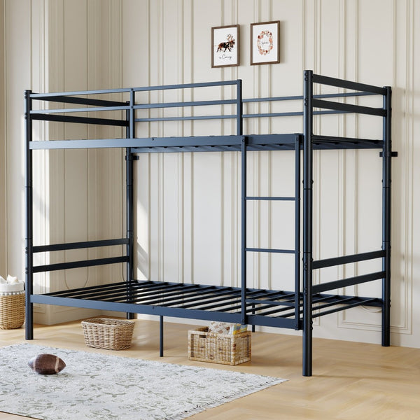 English Elm Bunk Bed Twin Over Iron Frame with Guardrail Ladder Noise Free Matte Black W5635P501643