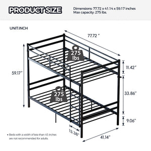 English Elm Bunk Bed Twin Over Iron Frame with Guardrail Ladder Noise Free Matte Black W5635P501643