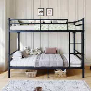 English Elm Bunk Bed Twin Over Iron Frame with Guardrail Ladder Noise Free Matte Black W5635P501643