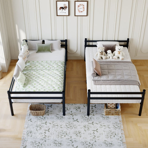 English Elm Bunk Bed Twin Over Iron Frame with Guardrail Ladder Noise Free Matte Black W5635P501643