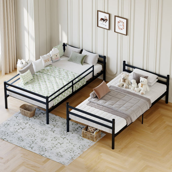 English Elm Bunk Bed Twin Over Iron Frame with Guardrail Ladder Noise Free Matte Black W5635P501643