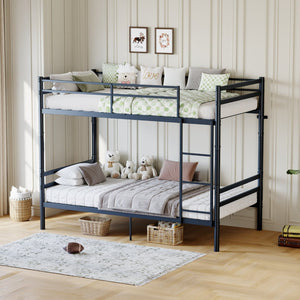 English Elm Bunk Bed Twin Over Iron Frame with Guardrail Ladder Noise Free Matte Black W5635P501643