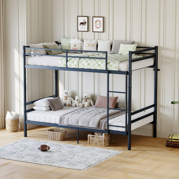 English Elm Bunk Bed Twin Over Iron Frame with Guardrail Ladder Noise Free Matte Black W5635P501643