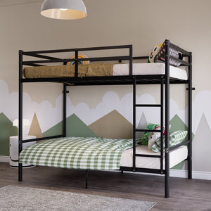 English Elm Bunk Bed Twin Over Iron Frame Full Guardrail Noise Free Kids Sleep Space W5635P501672
