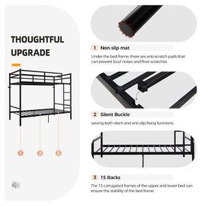 English Elm Bunk Bed Twin Over Iron Frame Full Guardrail Noise Free Kids Sleep Space W5635P501672
