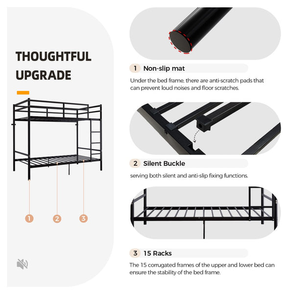 English Elm Bunk Bed Twin Over Iron Frame Full Guardrail Noise Free Kids Sleep Space W5635P501672