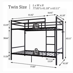 English Elm Bunk Bed Twin Over Iron Frame Full Guardrail Noise Free Kids Sleep Space W5635P501672
