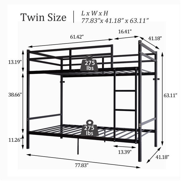 English Elm Bunk Bed Twin Over Iron Frame Full Guardrail Noise Free Kids Sleep Space W5635P501672