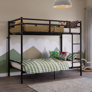 English Elm Bunk Bed Twin Over Iron Frame Full Guardrail Noise Free Kids Sleep Space W5635P501672