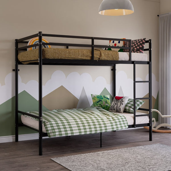 English Elm Bunk Bed Twin Over Iron Frame Full Guardrail Noise Free Kids Sleep Space W5635P501672