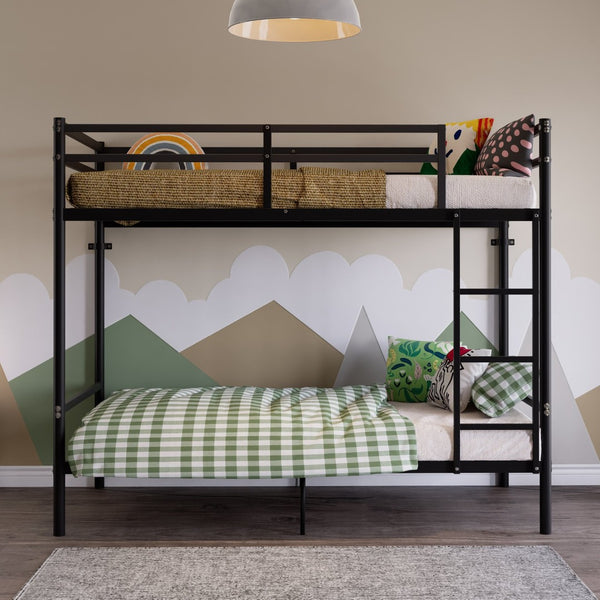 English Elm Bunk Bed Twin Over Iron Frame Full Guardrail Noise Free Kids Sleep Space W5635P501672