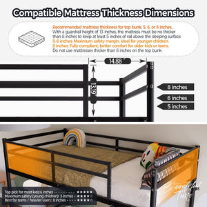 English Elm Bunk Bed Twin Over Iron Frame Full Guardrail Noise Free Kids Sleep Space W5635P501672
