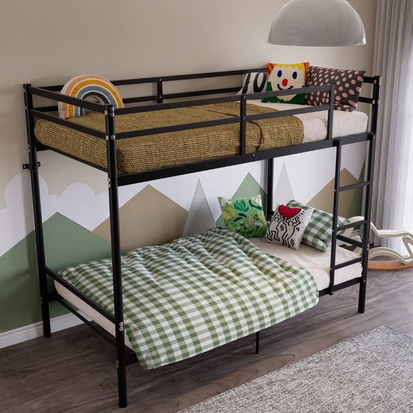 English Elm Bunk Bed Twin Over Iron Frame Full Guardrail Noise Free Kids Sleep Space W5635P501672