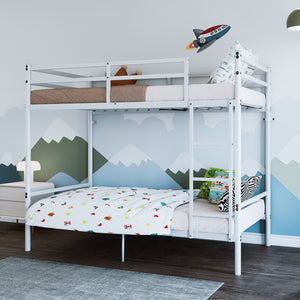 English Elm Bunk Bed Twin Over Iron Frame with Full Guardrail Ladder Kids Room Space Saver W5635P502205