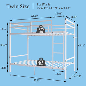 English Elm Bunk Bed Twin Over Iron Frame with Full Guardrail Ladder Kids Room Space Saver W5635P502205