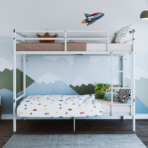 English Elm Bunk Bed Twin Over Iron Frame with Full Guardrail Ladder Kids Room Space Saver W5635P502205