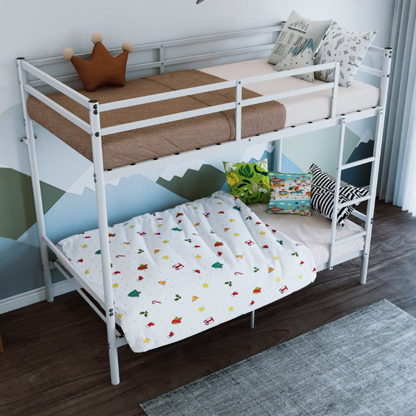 English Elm Bunk Bed Twin Over Iron Frame with Full Guardrail Ladder Kids Room Space Saver W5635P502205