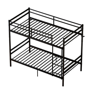 English Elm Bunk Bed Twin Over Matte Black Iron Frame with Full Guardrail and Built in Slats W5635P502449