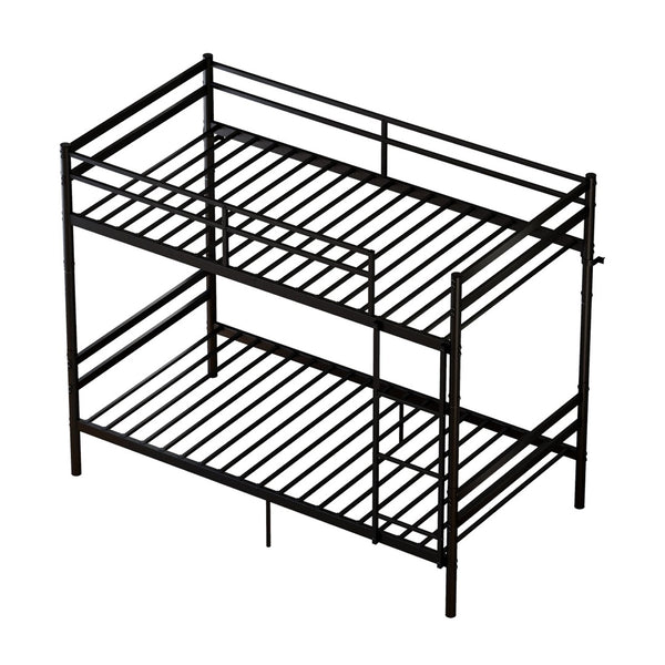 English Elm Bunk Bed Twin Over Matte Black Iron Frame with Full Guardrail and Built in Slats W5635P502449