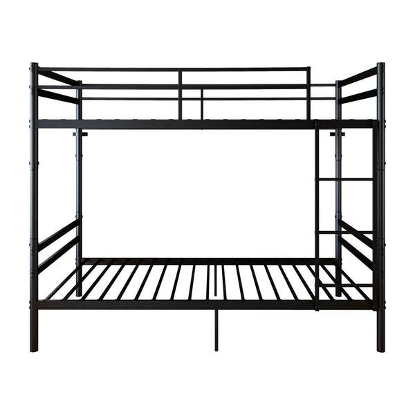 English Elm Bunk Bed Twin Over Matte Black Iron Frame with Full Guardrail and Built in Slats W5635P502449
