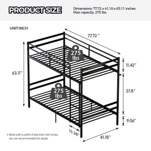 English Elm Bunk Bed Twin Over Matte Black Iron Frame with Full Guardrail and Built in Slats W5635P502449